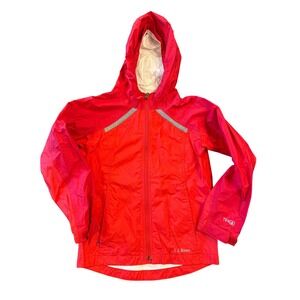 LL Bean Kids Trail Model Hooded Rain Jacket Red Windbreaker Small 8 286124